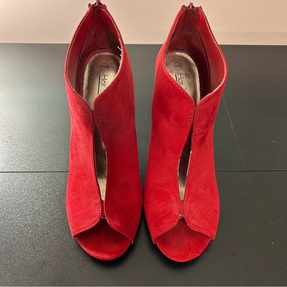 Hot Tomato Heels Women's Suede Peep Toe Back Zipper Holiday Party Size 81/2 M - Picture 2 of 9